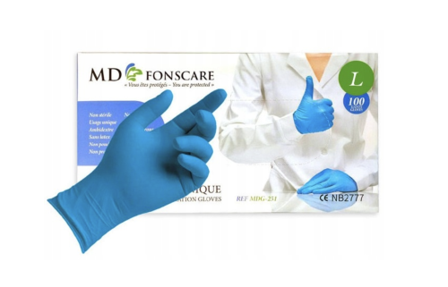 REKAWICE NITRYLOWE BEZPUDROWE NIEBIESKIE FONSCARE ROZ. L 100szt