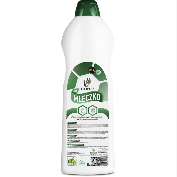 BIOPUR ECOLABEL E12 1 L MLECZKO DO CZYSZCZENIA CERTYFIKAT ECOLABEL