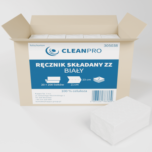 CleanPRO ręczniki składane ZZ z białej celulozy, 4000 listków