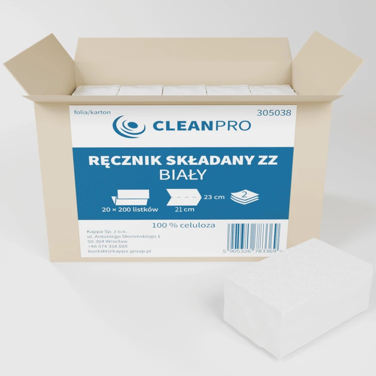 CleanPRO ręczniki składane ZZ z białej celulozy, 4000 listków
